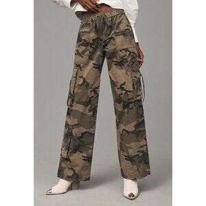 Sanctuary X Anthropologie Camouflage Cargo Parachute Pants Size L Dark Green